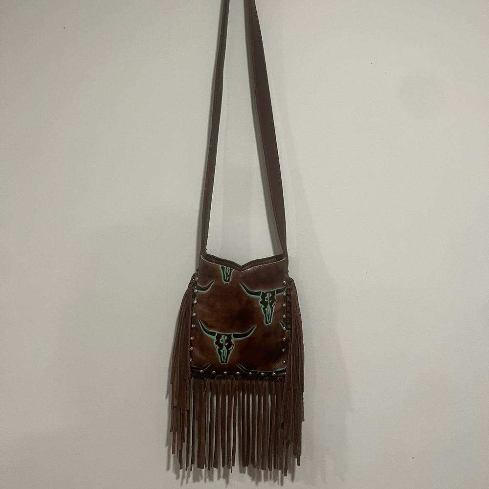 Raviani Handbags Cow Skull Authentic Leather Fringe Crossbody